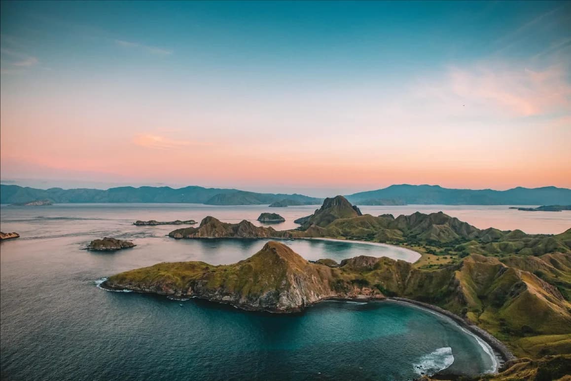 Aerial view of the Flores islands at dusk
