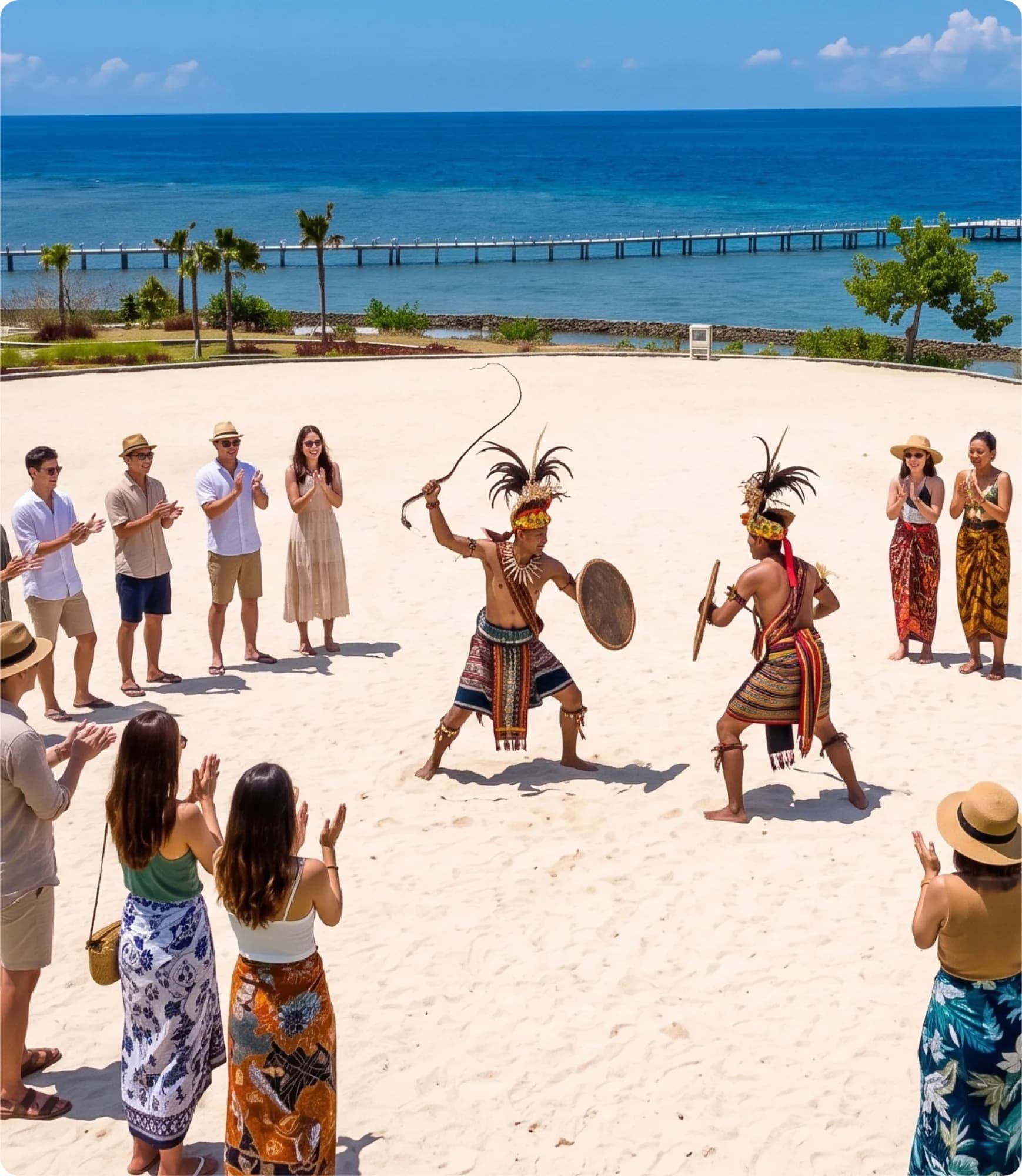 A traditional Caci dance performance on the beach amphiteather