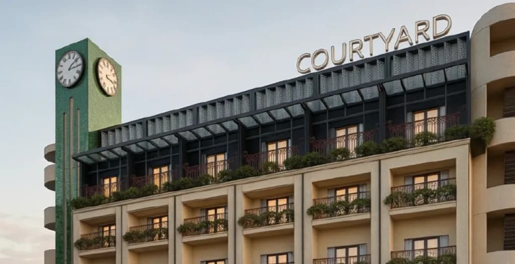 Hotel facade with its spiral staircase